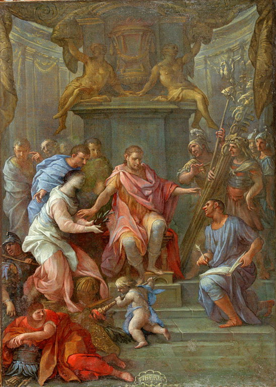 Vespasiano incoronato imperatore a Cesarea (dipinto) by Baldi Lazzaro (sec. XVII